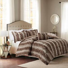 Mp10-3074 Madison Park 4-piece Animal Print Faux Fur Polyester Full/queen Comforter Set