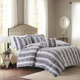 Mp10-3076 Madison Park Zuri Soft Plush Comforter Set Faux Fur Animal Full/queen Grey