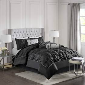 Mp10-3280 Madison Park Laurel King Size Bed Comforter Set In A Bag - Black Wrinkl