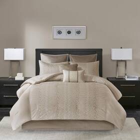 Mp10-4690 Madison Park Camelia Cal King Size Bed Comforter Set A Bag Khaki Embroidery