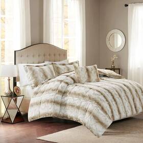 Mp10-4861 Madison Park Zuri Comforter Set King Sand Striped Faux Fur 4-pc Bed73