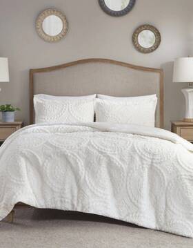 Mp10-5057 Madison Park Twin Arya Medallion Ultra Plush Comforter Mini Set Faux Fur White