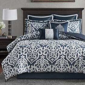 Mp10-6837 Madison Park Odette Jacquard 8piece Comforter Set In Navy King