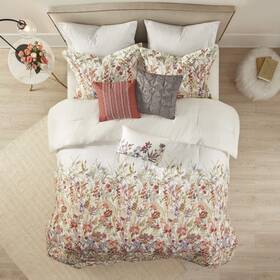 Mp10-7090 Madison Park 100% Cotton Comforter Set - Feminine Design Colorful Floral Print All Season Do