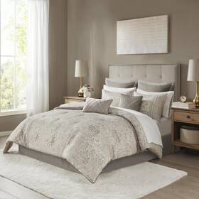 Mp10-7204 Madison Park Emilia Bed In A Bag Comforter Set Sheets Gold Metallic Jacquard