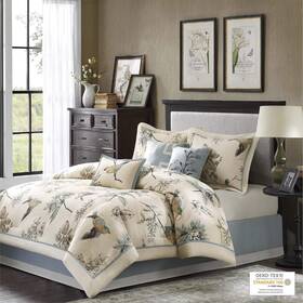 Mp10-760 Madison Park California King Comforter Set Country Cottage Farm Birds Floral Shabby Chic 7pc