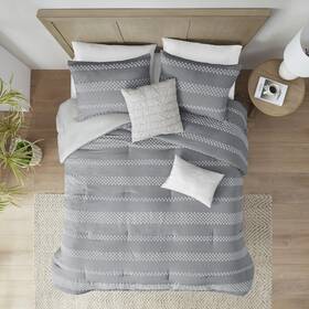 Mp10-8161 Madison Park Comforter Set Chic Textured Clipped Jacquard Stripes King Size Comf