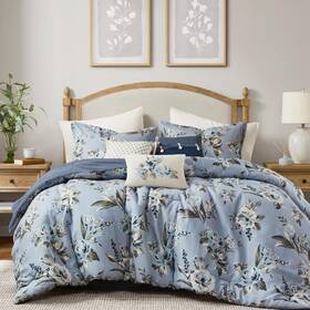 Mp10-8707 Madison Park King Comforter Set Vintage Floral Shams Salara Blue 7 Piece
