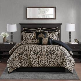 Mp10-8726 Madison Park King Comforter Set Damask Medallion Jacquard Overfilled