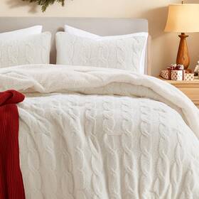 Mp10-8891 Madison Park Ellis Cable Knit Comforter Set Soft Fluffy Chenille With Sherpa Reverse Co