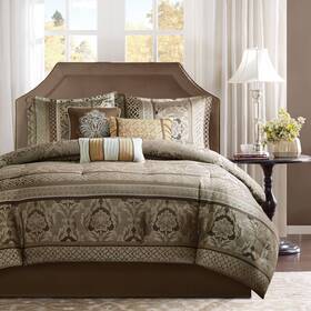 Mp104533 Madison Park Bellagio Brown And Gold Queen 7-piece Comforter Set