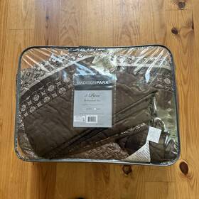 Mp13-4340 Madison Park Bedspread Set Queen Brown Princeton 5 Piece Reversible Jacquard