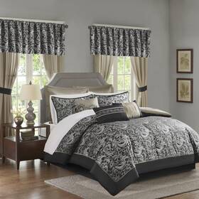 Mpe10-979 Madison Park Essentials Brystol 24 Piece Room In A Bag Faux Silk Comforter Jacquard Paisle