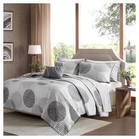 Mpe13311 Madison Park Essentials Knowles King Size Quilt 8 Piece Bedding Set - Grey