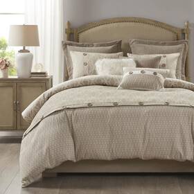 Mps10-484 Madison Park Queen Comforter Set Trendy Geometric Jacquard Taupe 8 Piece