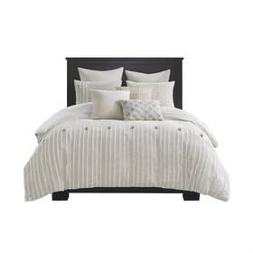 Mps10-496 Madison Park Queen Comforter Set Clipped Jacquard Stripes With Buttons Boho For