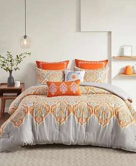 Ollx-mp10-1693 Madison Park Nisha Comforter Set King/california King Orange