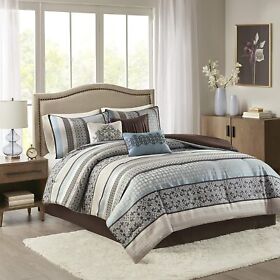 Mp10-695 Madison Park Princeton King Size Bed Comforter Set In A Bag Teal 7 Piece