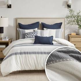 Mps10-523 Madison Park Signature Queen Comforter Cotton Jacquard Waffle Weave Oversized Comforters Bed