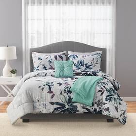 Mainstays 022164322767 5-piece Blue Multicolored Floral Comforter Set Full/queen Bedding