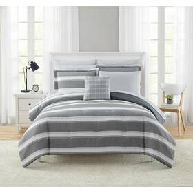 Mainstays 081806063734 10 Piece Grey Stripe Bed In A Bag Comforter Set With Sheets Full