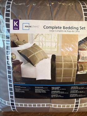 Mainstays 081806274048 King Jacoba Taupe Stripe Microfiber 8 Piece Bedding Set