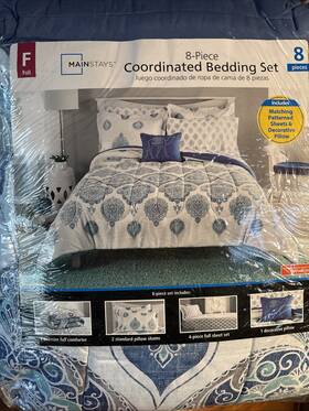 Mainstays 081806408337 8 Pc. Full Coordinated Arabesque Multi Blue Polyester Bedding Set