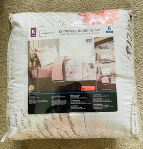 Mainstays 081806478262 King Complete Bedding Set- 8pc Pink White Gray