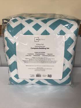 Mainstays 081806602674 8-piece Teal Interlocking Geo Complete Bedding Set - Size Full New