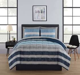 13713000844 Mainstays Blue Stripe Reversible 7-piece Bed In A Bag Comforter Set With Sheets Queen Size