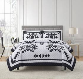 Mainstays 214129832491 7 Piece Black And White Quilt Set With Sheets Full