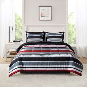 Mainstays 580110546891 Red Stripe 7 Piece Bed In A Bag Comforter Set With Sheets Full