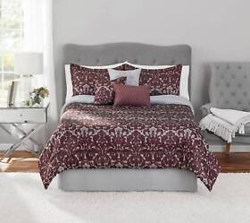 83615 Mainstays 7-piece Damask Jacquard Comforter Set Purple Full Queen