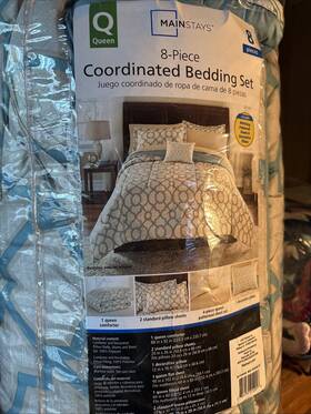 Mainstays 784050212018 Tan Fretwork 8 Piece Queen Microfiber Bedding Set