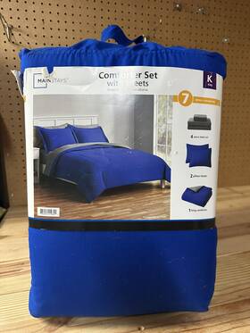 Mainstays 784050219314 King Comforter 7 Pieces Plus Storage Bag Set Blue New