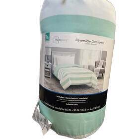 Mainstays 784050219475 Twin/twin Xl Reversible Comforter Mint Stripe 66x90 Inch