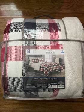 Mainstays 784857971514 Mainstay Reverse To Sherpa Comforter Set King Size 3 Pieces Red Plaid
