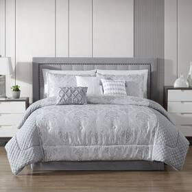 83610 Mainstays 7-piece Silver Quilted Jacquard Comforter Set King Adult