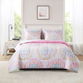 Mainstays 886755458941 Pink Medallion 7 Piece Bed In A Bag Comforter Set Full