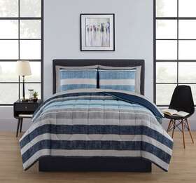 Mainstays 886755459504 Blue Stripe 7 Piece Bed In A Bag Comforter Set With Sheets Full