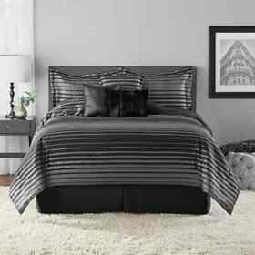 Ms99-661705-19 Mainstays Midnight 7-piece Black Striped Woven Comforter Set Full Queen