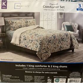 Ms0328037846-04 Mainstays Flannel To Sherpa 3-piece Comforter Set Green Floral King Size New