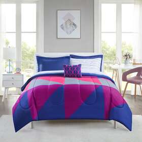 Ms5144409622-20 Mainstays Purple And Blue Geometric 8 Piece Bed In A Bag Comforter Set Full