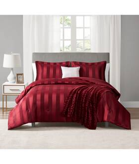 Ms8450345122-03 Mainstays 5-piece Red Damask Stripe Comforter Set Full/queen New
