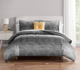 Ms8450345122-19 Mainstays Black And White Geo Stripe 10 Piece Bed In A Bag