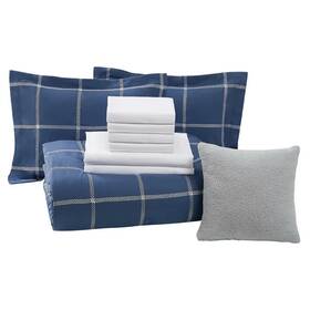 Ms8450345122-28 Mainstays Navy Windowpane 10 Piece Bed In A Bag Comforter Set