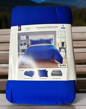 Ms920223422-16 Mainstays King Comforter Set 7 Piece Really Royal Blue Gray Reversible Polyester