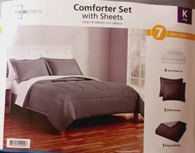 Ms920223422-24 Mainstays Grey Reversible 7-piece Bed In A Bag Comforter Set Size King New