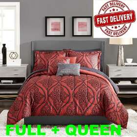 Ms991507722-31 Mainstays 10 Piece Bed In A Bag Full Comforter Set With Sheets Red Black Damask