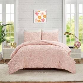 89888269 Makers Collective Teen Twin/twin Xl Puffy Flower Comforter Set Light Pink -